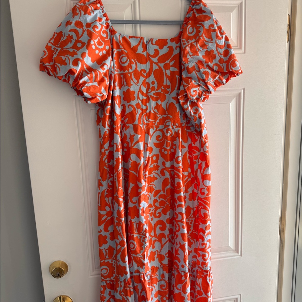 Talbots Vibrant Orange and Blue Midi Dress - Picture 2 of 5